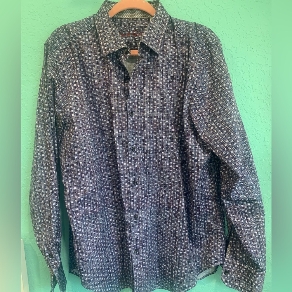 Robert Graham Men's purple Blue Patterned Shirt button front workwear dress c